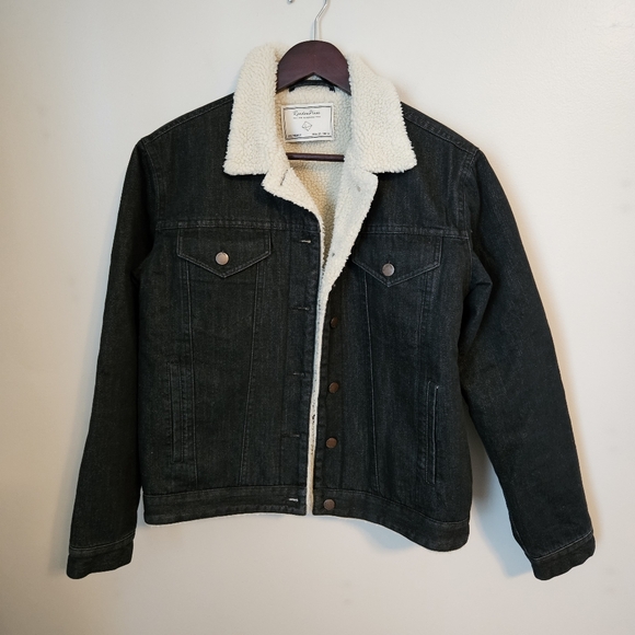 Random Piece Jacket Outerwear Charcoal Denim Black Jacket Cream Sherpa Lining - Picture 1 of 13